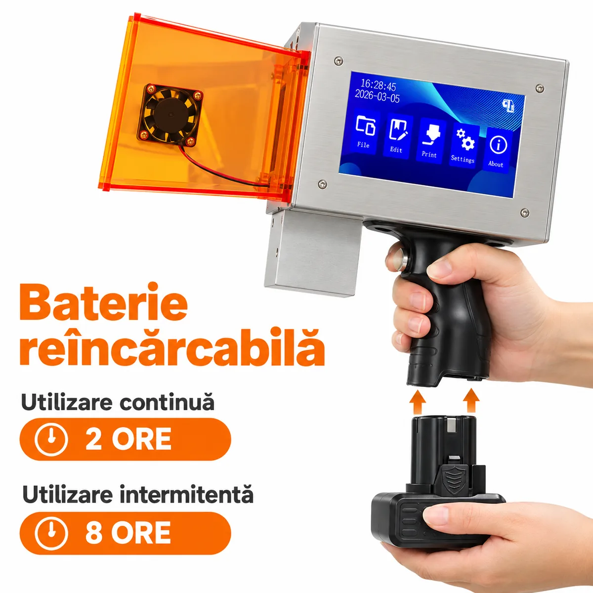 Bateria detașabilă și reîncărcabilă a imprimantei laser portabile: 2 ore de utilizare continuă, 8 ore de utilizare intermitentă